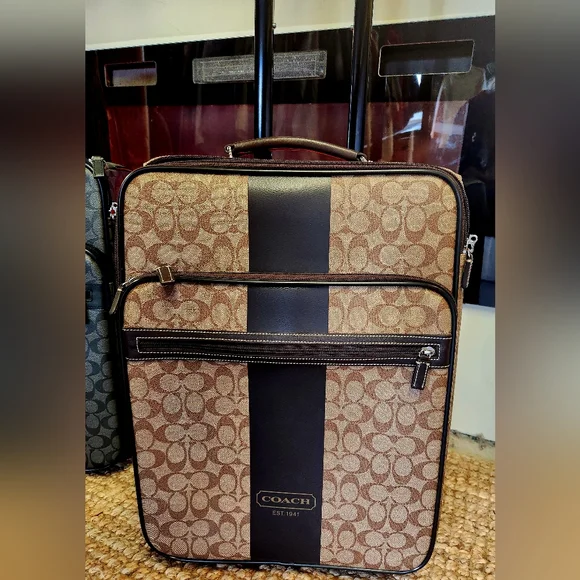 COACH Monogram Tan Camel Air Carry On Pull Bar Overhead Cruise Case Luggage NWT - Picture 1 of 7